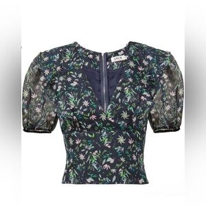 AMUR Ruffle Printed Crop Top in Blue Floral Size S